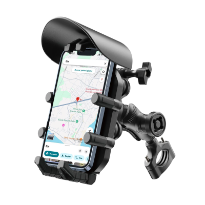 Bix BPH05 Gidon Bağlantılı Güneş ve Yağmur Korumalı 360° Ayarlanabilir Motosiklet Telefon Tutucu