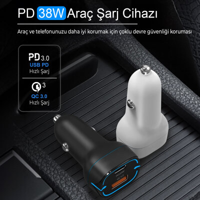 Bix BX-CCP36WT 36W QC 3.0 USB PD Araç İçi Hızlı Şarj Adaptörü Beyaz - 5