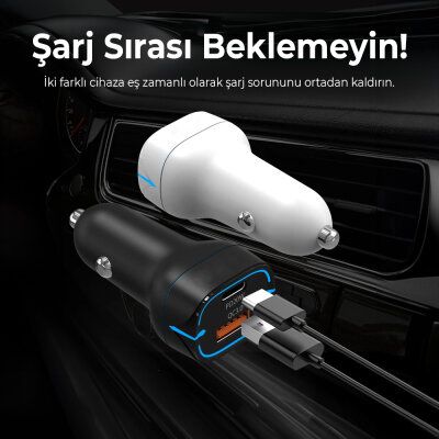 Bix BX-CCP36WT 36W QC 3.0 USB PD Araç İçi Hızlı Şarj Adaptörü Beyaz - 6
