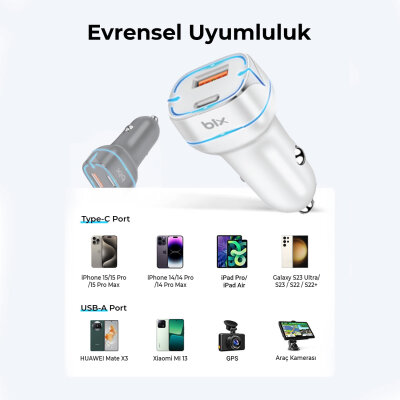 Bix BX-CCP36WT 36W QC 3.0 USB PD Araç İçi Hızlı Şarj Adaptörü Beyaz - 10