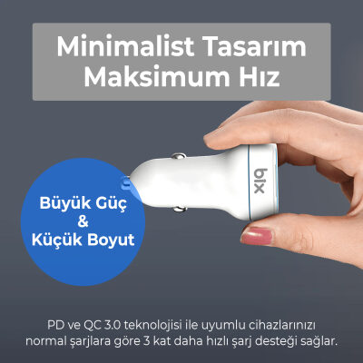 Bix BX-CCP36WT 36W QC 3.0 USB PD Araç İçi Hızlı Şarj Adaptörü Beyaz - 7