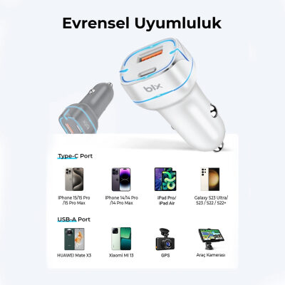 Bix BX-CCP36WT 36W QC 3.0 USB PD Araç İçi Hızlı Şarj Adaptörü Siyah - 12