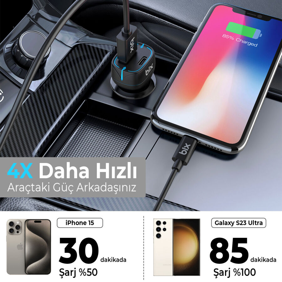 Bix BX-CCP36WT 36W QC 3.0 USB PD Araç İçi Hızlı Şarj Adaptörü Siyah - 5