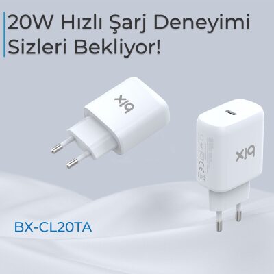 Bix BX-CL20TA 20W PD Hızlı Şarj Adaptörü + 3A USB-C'den Lightning Kablo - 3