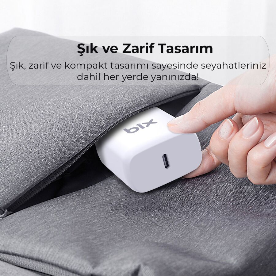 Bix BX-CL20TA 20W PD Hızlı Şarj Adaptörü + 3A USB-C'den Lightning Kablo - 6