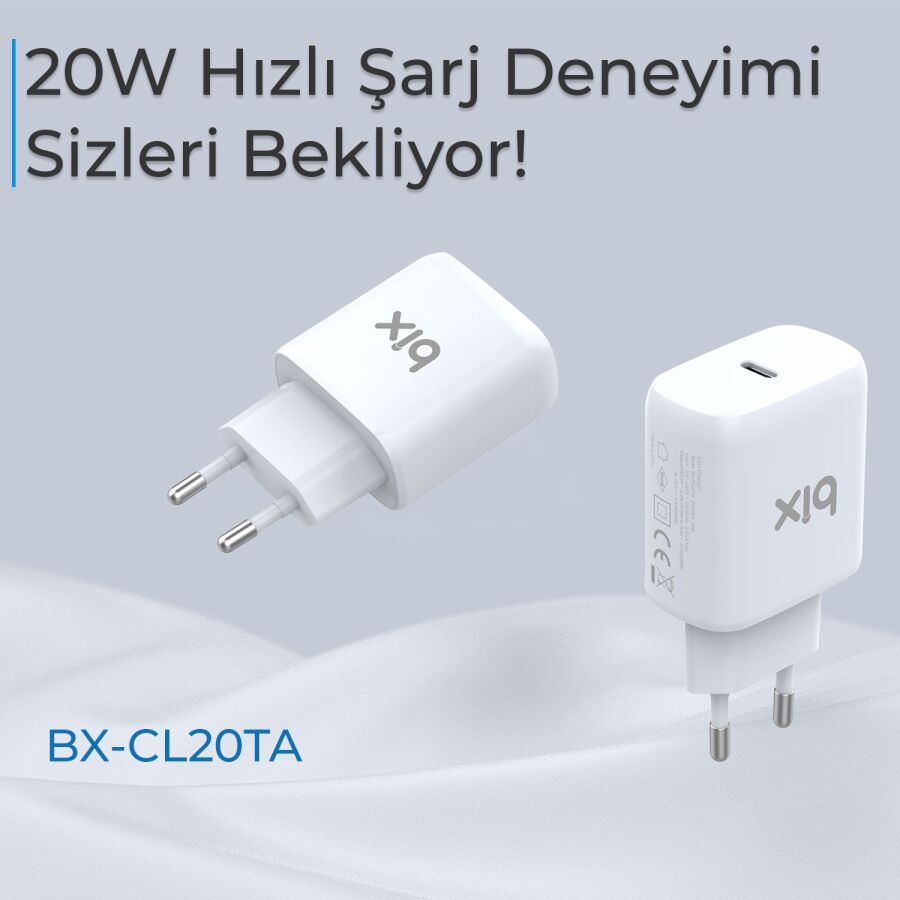 Bix BX-CL20TA 20W PD Hızlı Şarj Adaptörü + 3A USB-C'den Lightning Kablo - 3