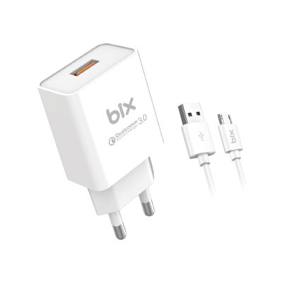Bix BX-M18QTA 18W Qualcomm 3.0 Hızlı Şarj Adaptörü ve Micro USB Şarj Kablosu 1 Metre - 1