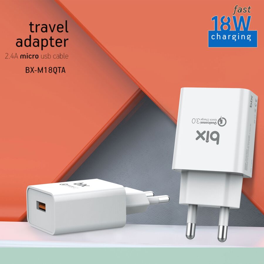 Bix BX-M18QTA 18W Qualcomm 3.0 Hızlı Şarj Adaptörü ve Micro USB Şarj Kablosu 1 Metre - 2
