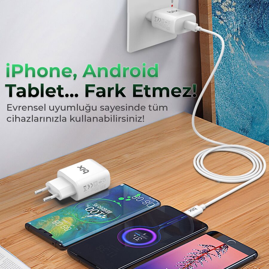 Bix BX-UC25TA 25W PD Hızlı Şarj Adaptörü + 5A Type-C Kablo - 6
