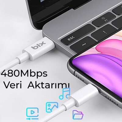 Bix BX-UC65WFTA 65W PD Hızlı Şarj Adaptörü ve E-Mark Çipli 2 Metre USB-C Kablo - 7