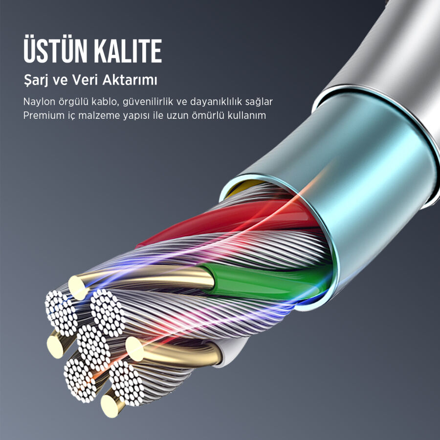 Bix BX03CL 27W Type-C to Lightning iPhone Örgülü Data ve Şarj Kablosu Beyaz 1 Metre - 4
