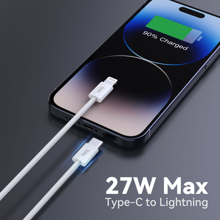Bix BX03CL 27W Type-C to Lightning iPhone Örgülü Data ve Şarj Kablosu Beyaz 1 Metre - 8