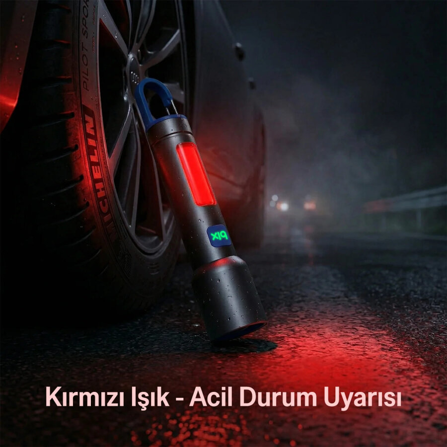Bix BX1010FL 3 Renk LED Beyaz Mavi Turuncu Zoom Özellikli Şarjlı El Feneri 500 Lümen 500 Menzilli COB Yan Işıklı Type-C - 4
