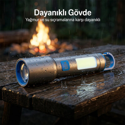 Bix BX1010FL 3 Renk LED Beyaz Mavi Turuncu Zoom Özellikli Şarjlı El Feneri 500 Lümen 500 Menzilli COB Yan Işıklı Type-C - 8