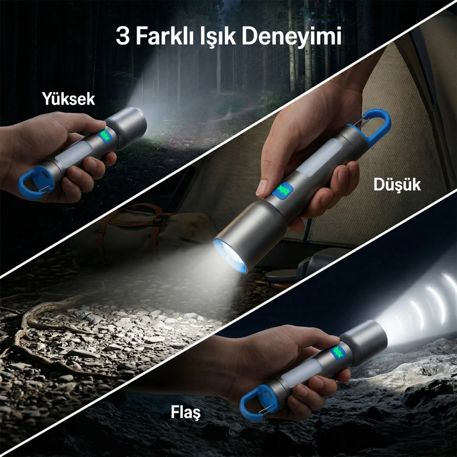 Bix BX1010FL Zoom Özellikli Şarjlı El Feneri 500 Lümen 500 Menzilli COB Yan Işıklı Type-C - 5