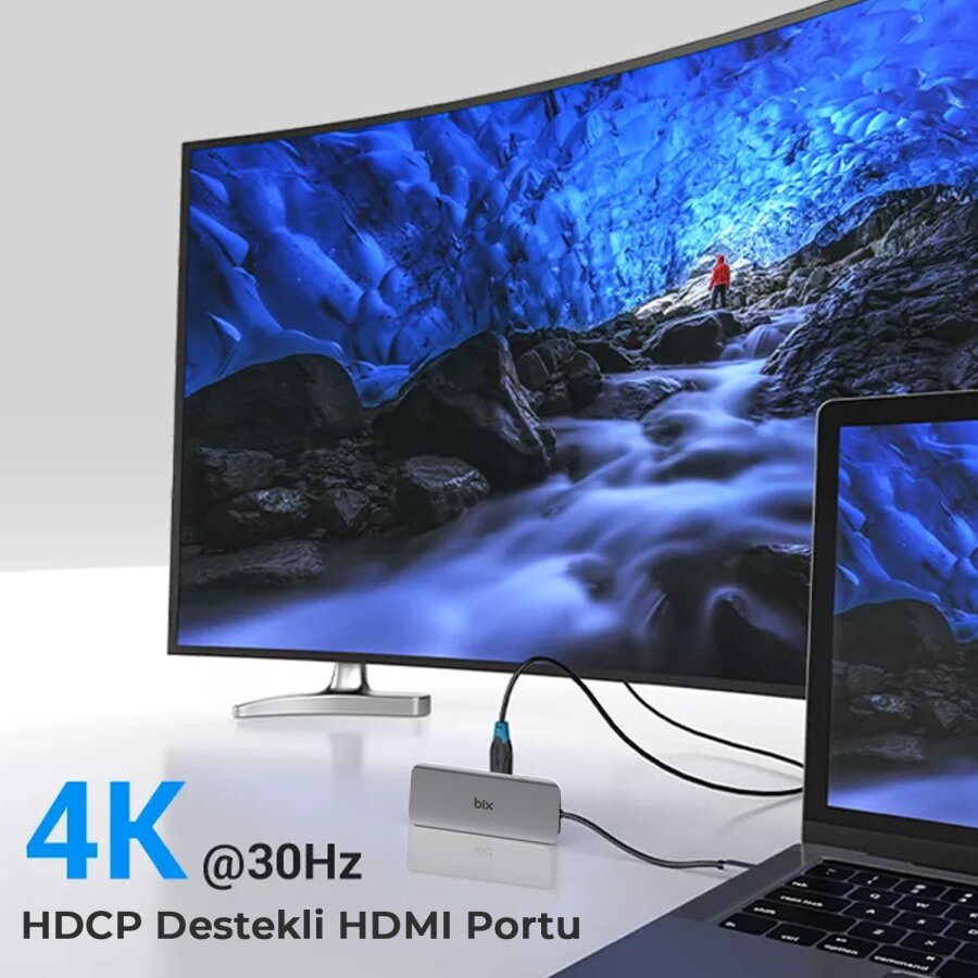 Bix BX11HB Type-C HDMI VGA Ethernet Kart Okuyucu USB Dönüştürücü - 5