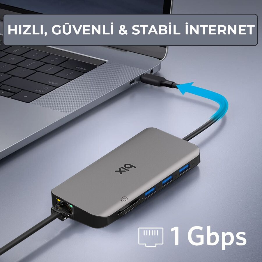Bix BX11HB Type-C HDMI VGA Ethernet Kart Okuyucu USB Dönüştürücü - 6