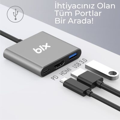 Bix BX13HB Type-C HDMI USB PD Dönüştürücü Adaptör - 5