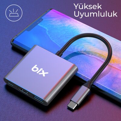Bix BX13HB Type-C HDMI USB PD Dönüştürücü Adaptör - 4