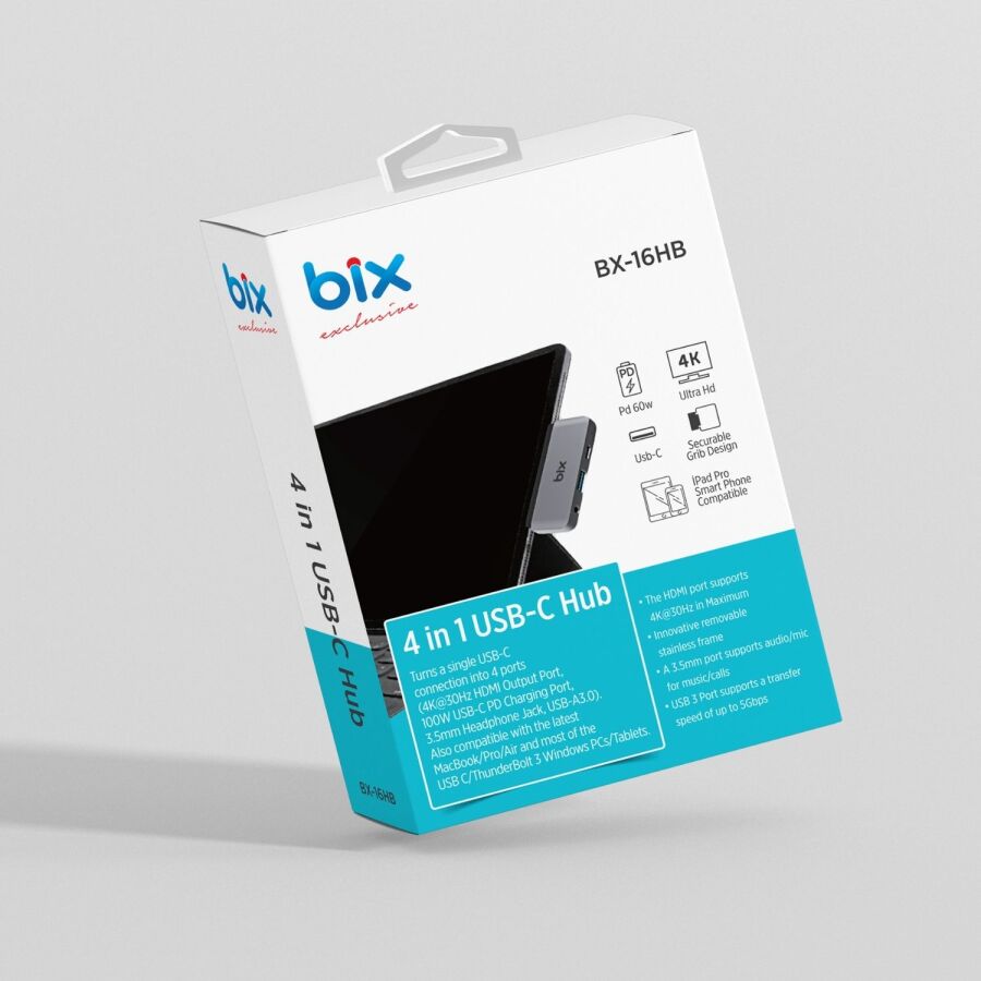 Bix BX16HB 4K HDMI Type-C Thunderbolt 3.0 Dönüştürücü Hub Macbook USB 3.5mm AUX Çevirici - 8