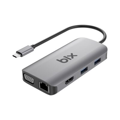 Bix BX17HB Type-C to Gigabit Ethernet HDMI PD USB 3.2 Micro SD/SD VGA Çoklayıcı Adaptör - 1
