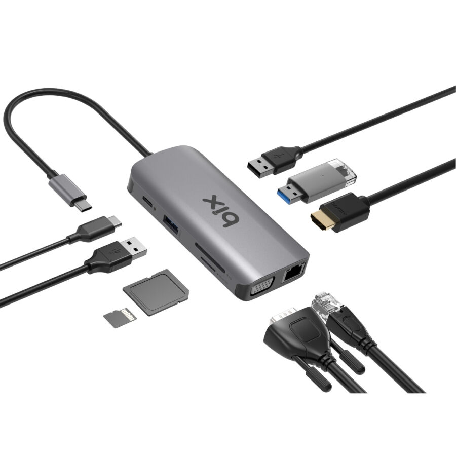 Bix BX17HB Type-C to Gigabit Ethernet HDMI PD USB 3.2 Micro SD/SD VGA Çoklayıcı Adaptör - 2