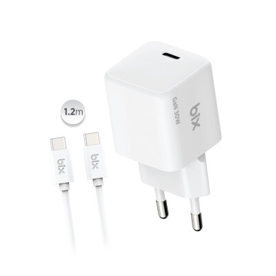 Bix BX1P32G GaN 30W iPhone & Android Uyumlu USB-C PD Hızlı Şarj Cihazı ve 1.2 Metre 3A Type-C Kablo Beyaz - 1