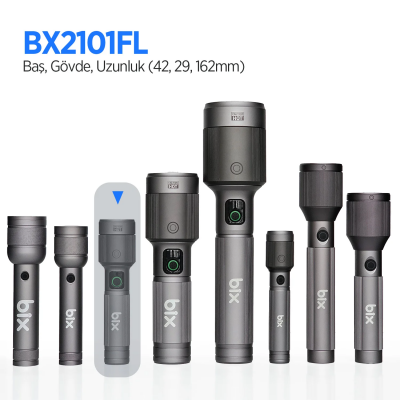 Bix BX2101FL 30W LED 690 Metre Uzun Menzilli Şarjlı El Feneri 1450 Lümen Güç Göstergeli Zoom Özellikli Işıklı Kamp Feneri - 3