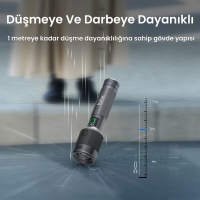 Bix BX2101FL 30W LED 690 Metre Uzun Menzilli Şarjlı El Feneri 1450 Lümen Güç Göstergeli Zoom Özellikli Işıklı Kamp Feneri - 8