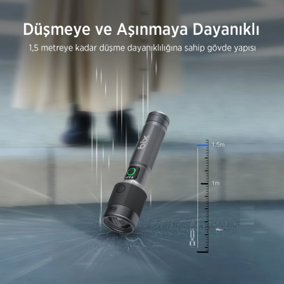 Bix BX2101FL 30W LED 690 Metre Uzun Menzilli Şarjlı El Feneri 1450 Lümen Güç Göstergeli Zoom Özellikli Işıklı Kamp Feneri - 4