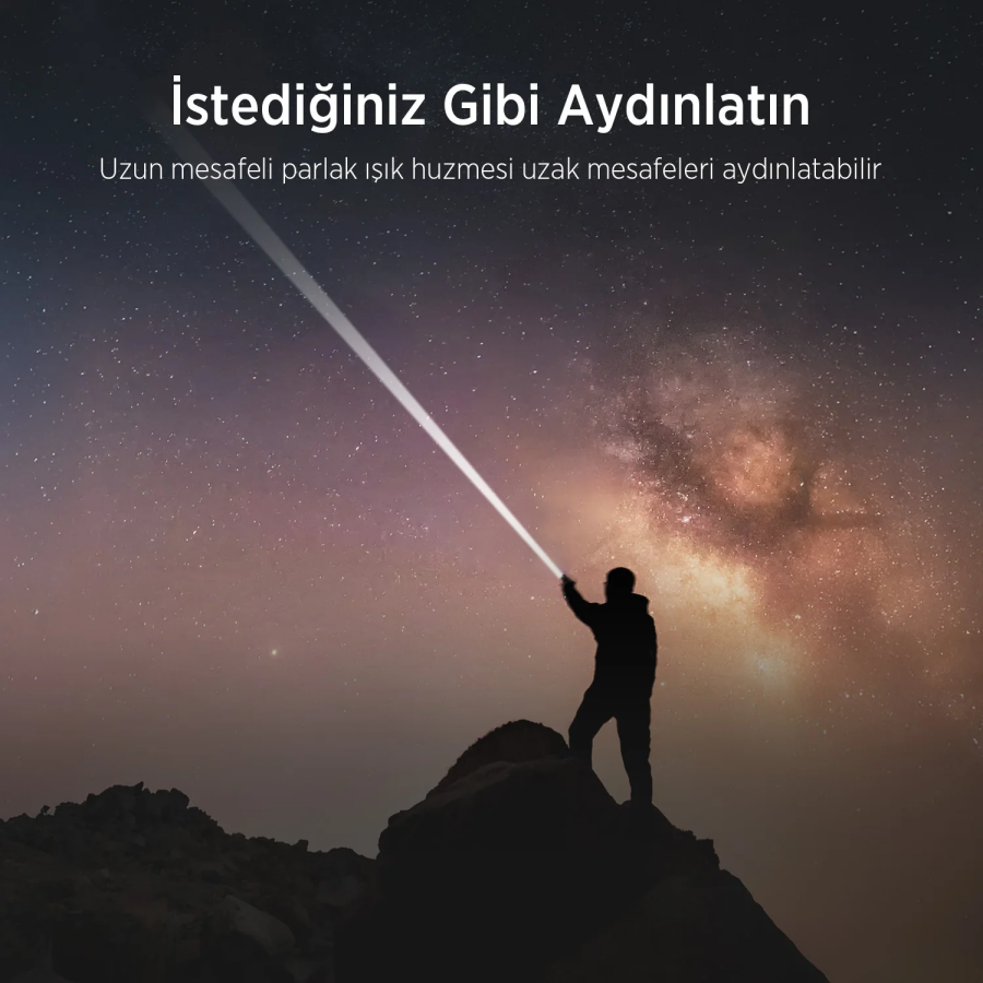 Bix BX2101FL 30W LED 690 Metre Uzun Menzilli Şarjlı El Feneri 1450 Lümen Güç Göstergeli Zoom Özellikli Işıklı Kamp Feneri - 7