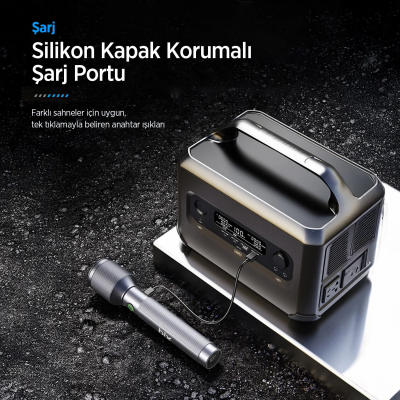 Bix BX2143FL 24W LED 950 Metre Uzun Menzilli Şarjlı El Feneri 1100 Lümen Güç Göstergeli Zoom Özellikli Işıklı Kamp Feneri - 6