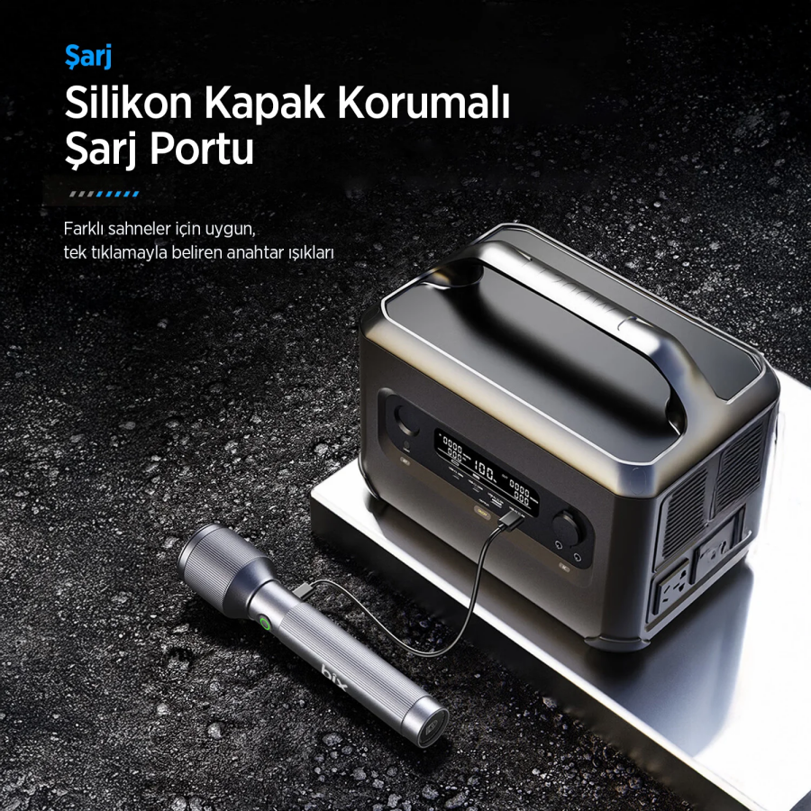 Bix BX2143FL 24W LED 950 Metre Uzun Menzilli Şarjlı El Feneri 1100 Lümen Güç Göstergeli Zoom Özellikli Işıklı Kamp Feneri - 6