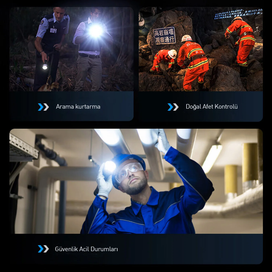 Bix BX2143FL 24W LED 950 Metre Uzun Menzilli Şarjlı El Feneri 1100 Lümen Güç Göstergeli Zoom Özellikli Işıklı Kamp Feneri - 8