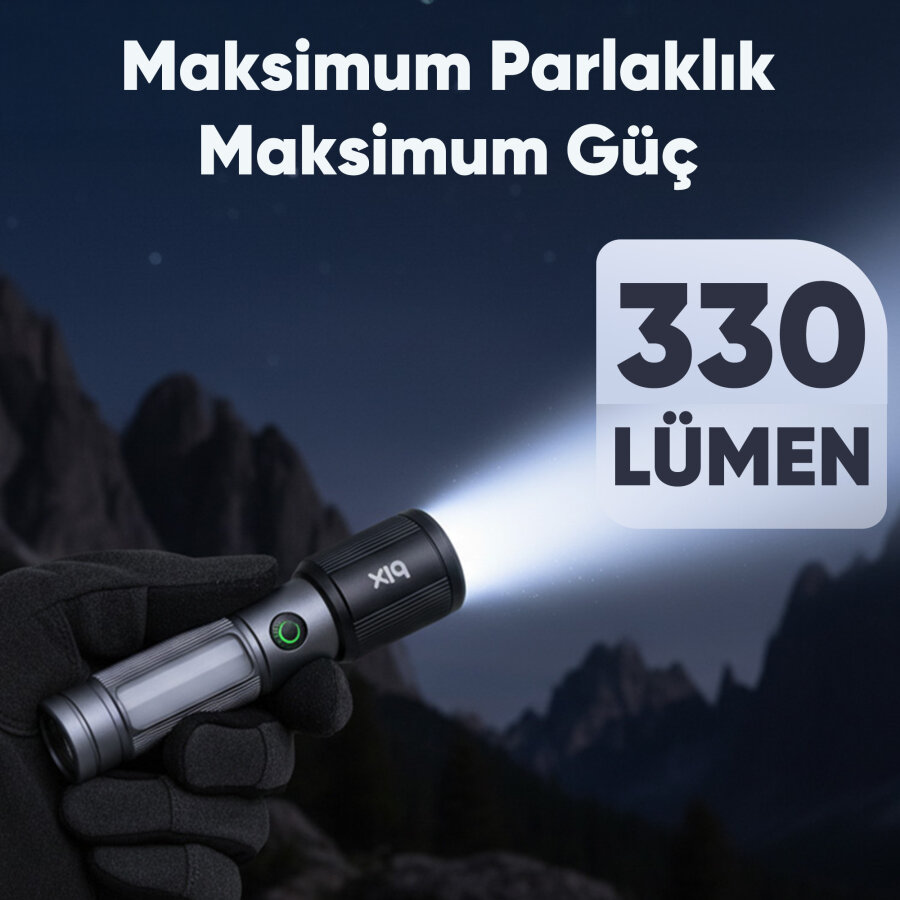 Bix BX2153FL 7W LED 325 Metre Menzilli 330 Lümen Type-C LED El Feneri Manyetik COB Zoom Özellikli Işıklı Kamp Feneri - 6