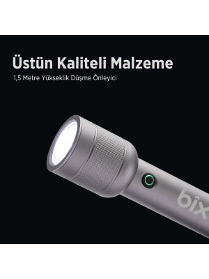 Bix BX2186FL 3W LED 300 Metre Uzun Menzilli Şarjlı El Feneri 910 Lümen Çok Modlu Işıklı Kamp Feneri - 7