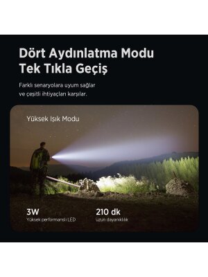 Bix BX2186FL 3W LED 300 Metre Uzun Menzilli Şarjlı El Feneri 910 Lümen Çok Modlu Işıklı Kamp Feneri - 8