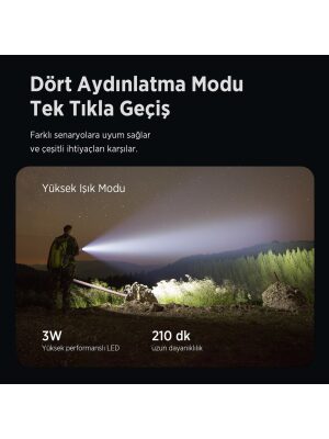 Bix BX2186FL 3W LED 300 Metre Uzun Menzilli Şarjlı El Feneri 910 Lümen Çok Modlu Işıklı Kamp Feneri - 8