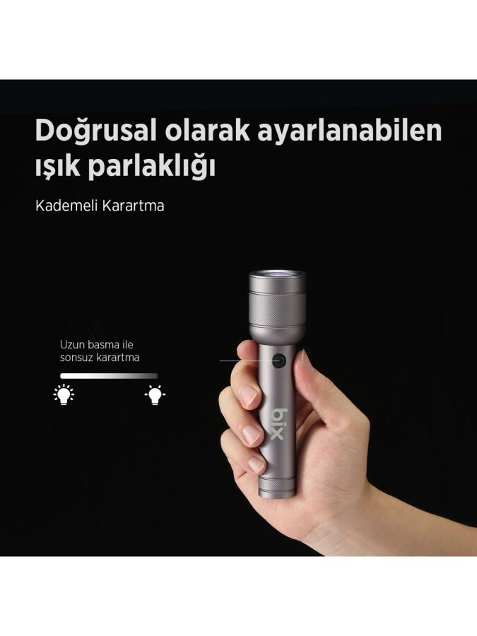 Bix BX2186FL 3W LED 300 Metre Uzun Menzilli Şarjlı El Feneri 910 Lümen Çok Modlu Işıklı Kamp Feneri - 4