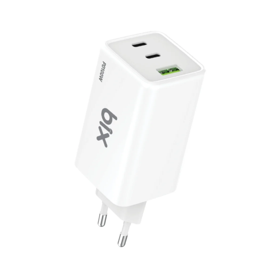 Bix BX3P101G 100W GaN Üçlü Portlu PD PPS Destekli USB-C USB-A Hızlı Şarj Adaptörü Laptop Telefon Uyumlu Beyaz - 1