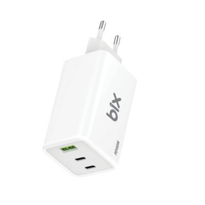 Bix BX3P101G 100W GaN Üçlü Portlu PD PPS Destekli USB-C USB-A Hızlı Şarj Adaptörü Laptop Telefon Uyumlu Beyaz - 2