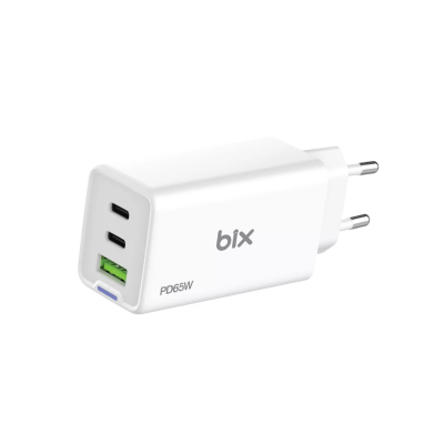 Bix BX3P66G 65W GaN 2 Type-C PD 3.0 ve USB-A QC Üç Portlu Hızlı Şarj Adaptörü Laptop Telefon Uyumlu Beyaz - 2