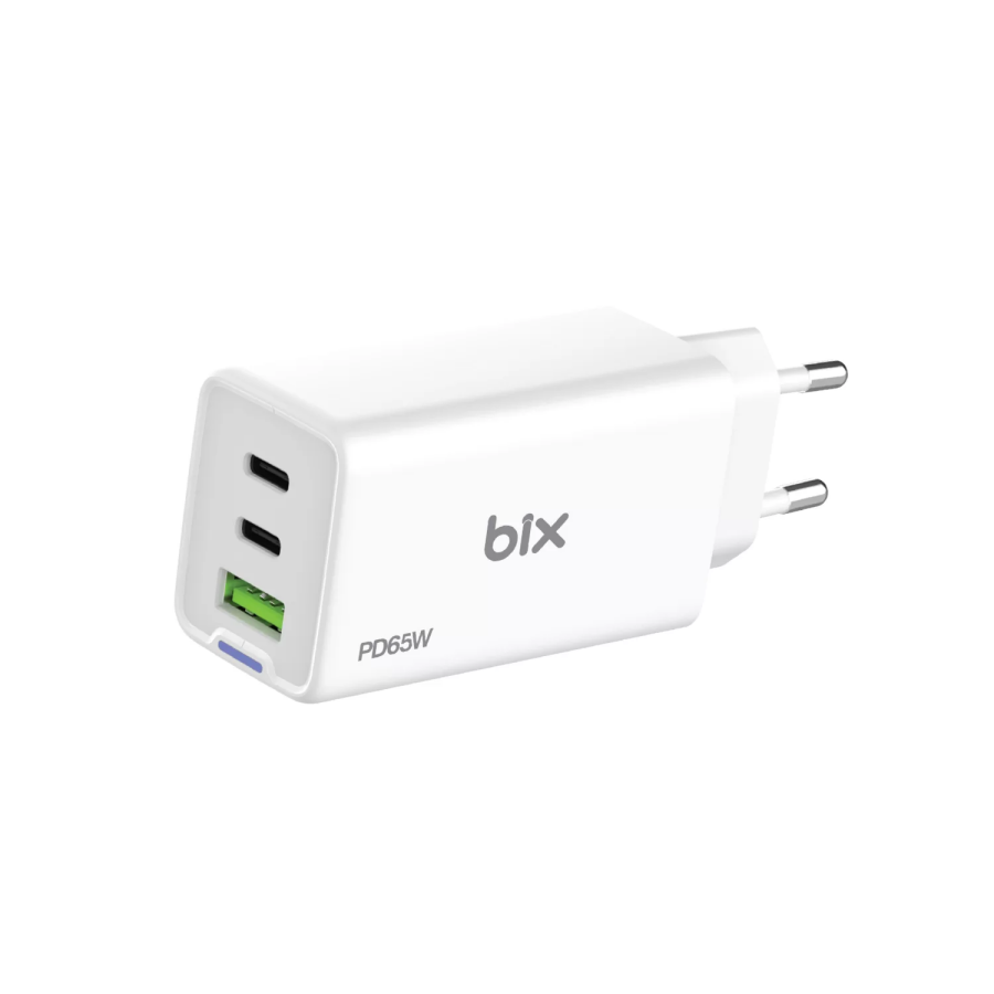 Bix BX3P66G 65W GaN 2 Type-C PD 3.0 ve USB-A QC Üç Portlu Hızlı Şarj Adaptörü Laptop Telefon Uyumlu Beyaz - 2