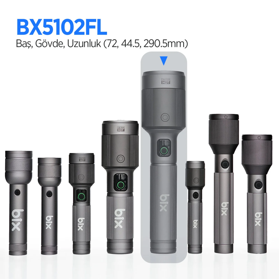 Bix BX5102FL 60W LED 1000 Metre Uzun Menzilli Şarjlı El Feneri 3000 Lümen Çok Modlu Işıklı Kamp Feneri  - 3