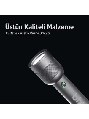 Bix BX6166FL 3W LED 368 Metre Uzun Menzilli Şarjlı El Feneri 1500 Lümen Çok Modlu Işıklı Kamp Feneri - 7