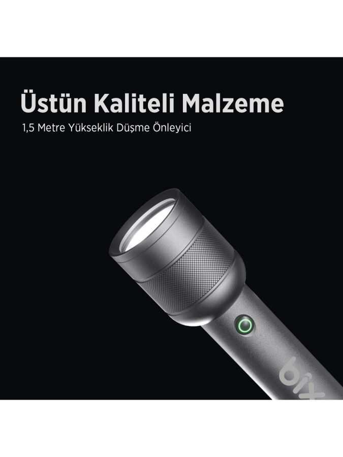Bix BX6166FL 3W LED 368 Metre Uzun Menzilli Şarjlı El Feneri 1500 Lümen Çok Modlu Işıklı Kamp Feneri - 7