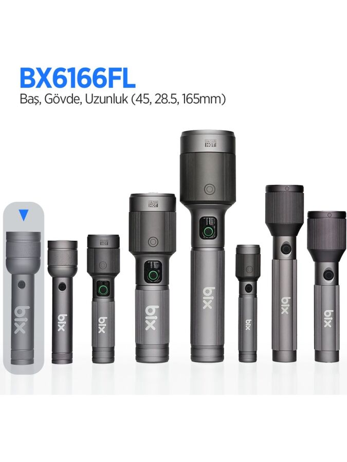 Bix BX6166FL 3W LED 368 Metre Uzun Menzilli Şarjlı El Feneri 1500 Lümen Çok Modlu Işıklı Kamp Feneri - 3