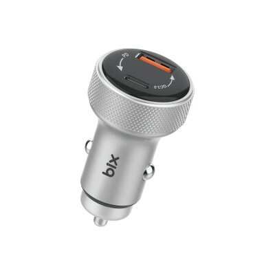 Bix BXACP48W 48W Çift Portlu Type-C ve USB-A Dijital Göstergeli Araç İçi Hızlı Şarj Cihazı Gümüş