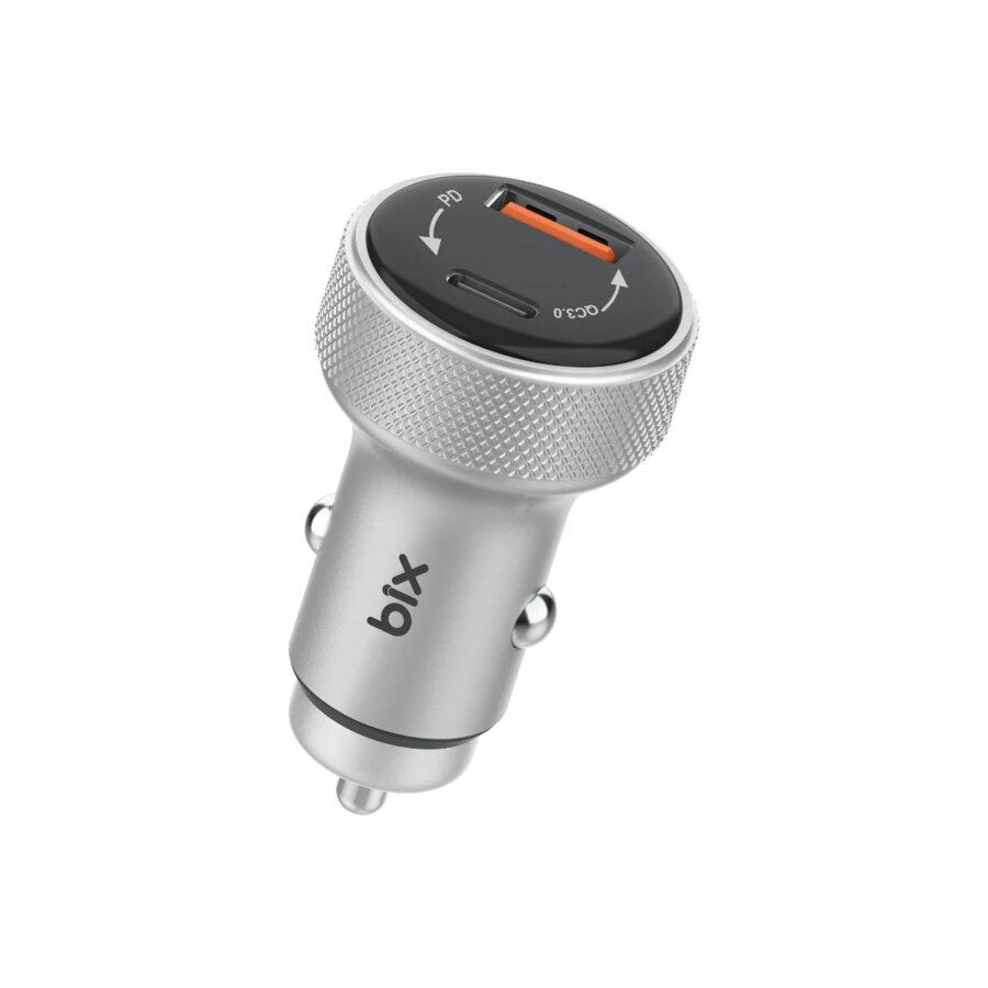 Bix BXACP48W 48W Çift Portlu Type-C ve USB-A Dijital Göstergeli Araç İçi Hızlı Şarj Cihazı Gümüş - 1