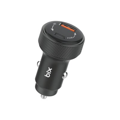 Bix BXACP48W 48W Çift Portlu Type-C ve USB-A Dijital Göstergeli Araç İçi Hızlı Şarj Cihazı Siyah